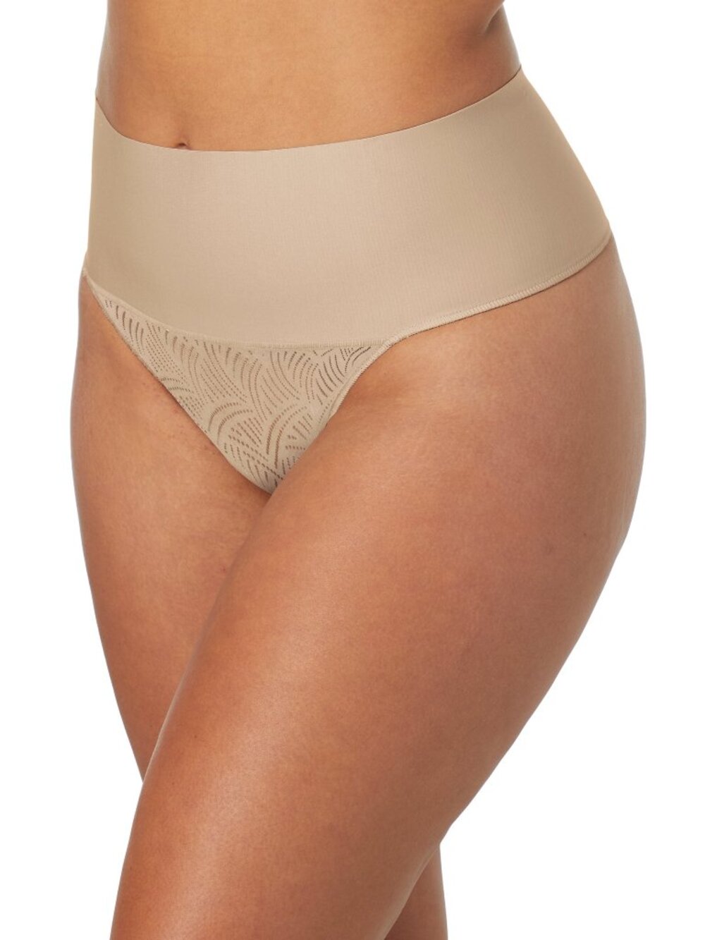 #2042 Maidenform DM0049 Tame Your Tummy Lace Thong (Beige Swing Lace 2X)